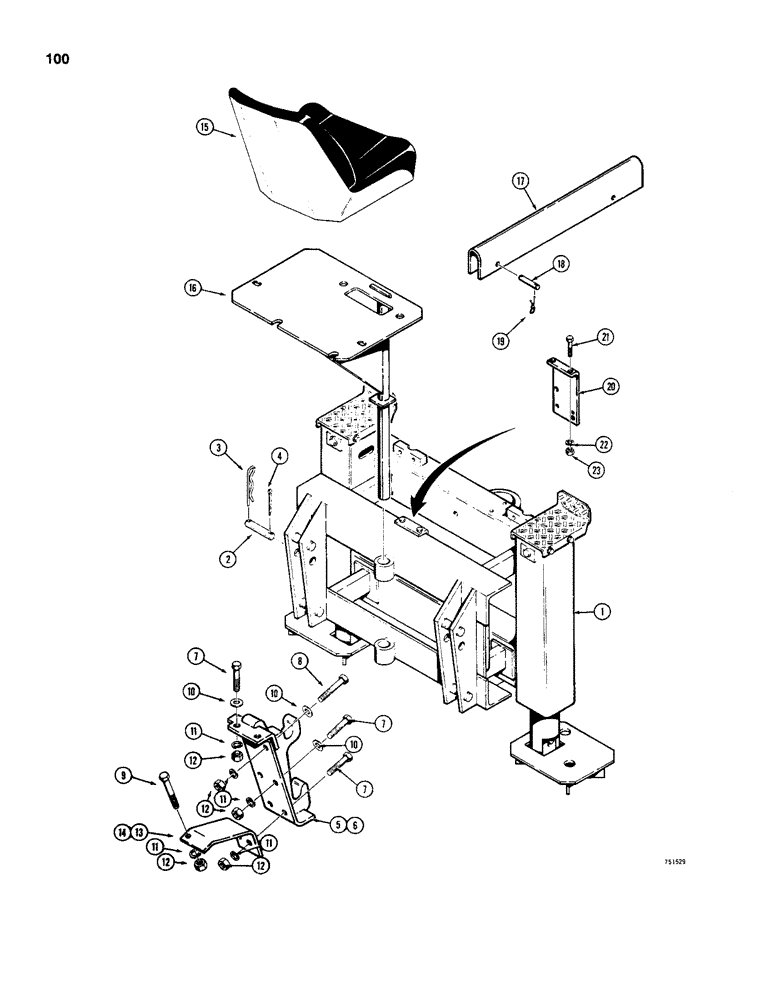 Схема запчастей Case D130 - (7-100) - MOUNTING FRAME AND SEAT, MODEL 1845 UNI-LOADER 