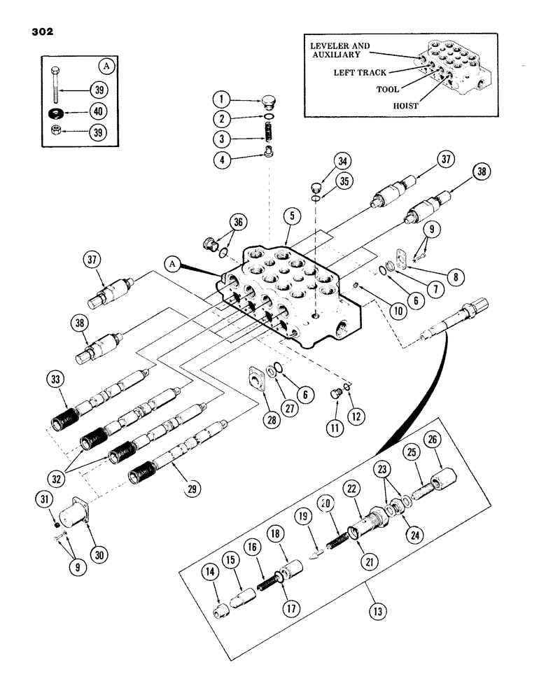 Схема запчастей Case 980B - (302) - 4-SPOOL MAIN CONTROL VALVE, (OUTSIDE), WITH LEVELER AND AUXILIARY FUNCTIONS, (HYDRECO) (07) - HYDRAULIC SYSTEM