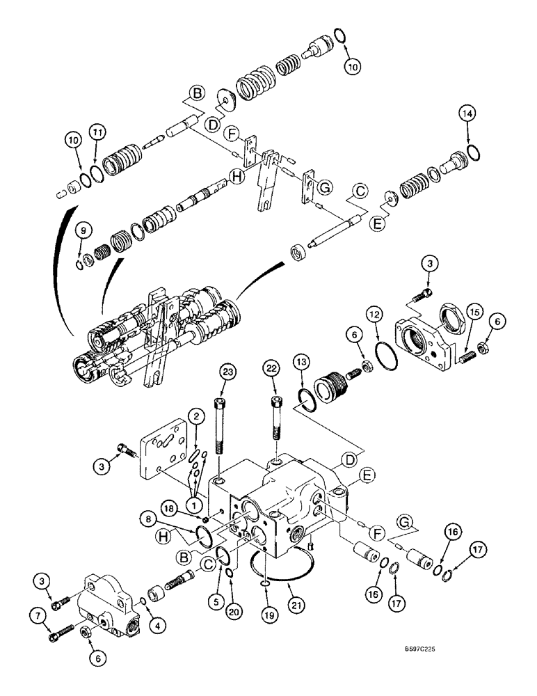 Схема запчастей Case 9040B - (8-128) - 159954A1 OR 162220A1 HYDRAULIC PUMP, 160162A1 PUMP REGULATOR (08) - HYDRAULICS