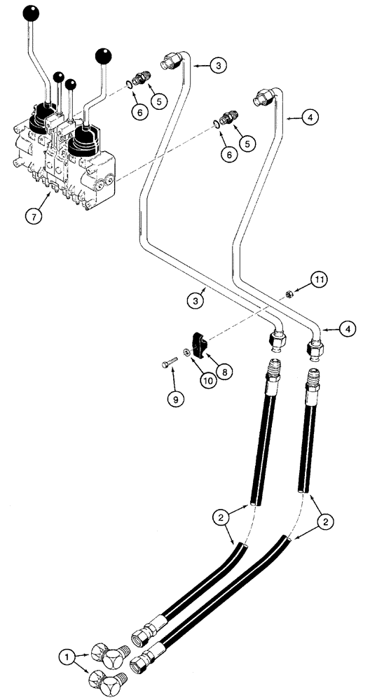 Схема запчастей Case 460 - (8-044) - BACKHOE CONTROL VALVE SUPPLY AND RETURN LINES, D100 BACKHOE (08) - HYDRAULICS