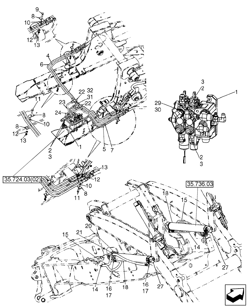 Схема запчастей Case 580SM - (35.736.01[02]) - HYDRAULICS - CYLINDER, LOADER LIFT (VARIABLE VOLUME PUMP MODELS) (580SM+) (35) - HYDRAULIC SYSTEMS