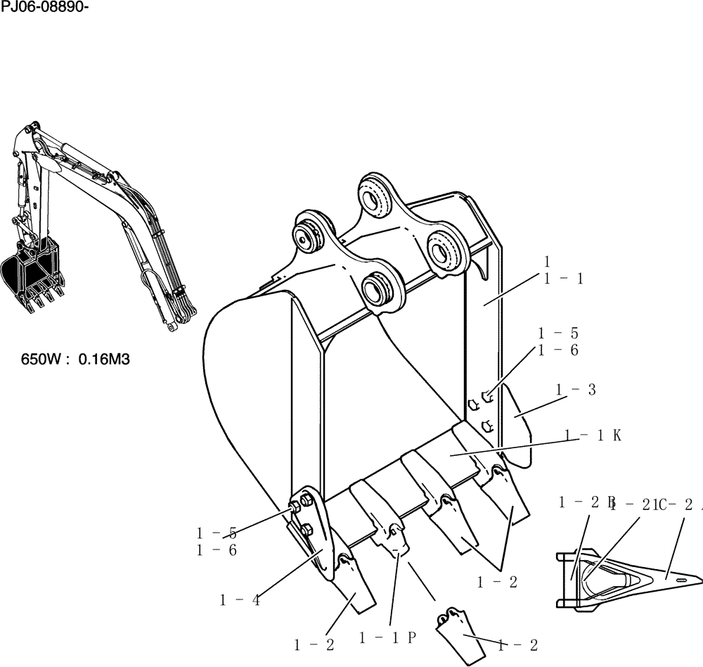 Схема запчастей Case CX50B - (675-01[1]) - BUCKET ASSEMBLY, 650W (84) - BOOMS, DIPPERS & BUCKETS