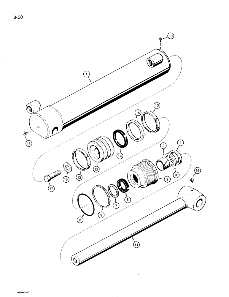 Схема запчастей Case 360 - (8-50) - BACKHOE BOOM, DIPPER, AND BUCKET CYLINDERS (08) - HYDRAULICS