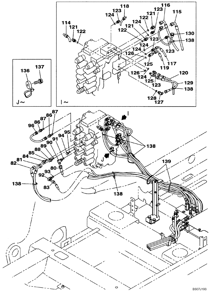 Схема запчастей Case CX130B - (08-18) - PILOT CONTROL LINES, CONTROL VALVE - STANDARD (08) - HYDRAULICS