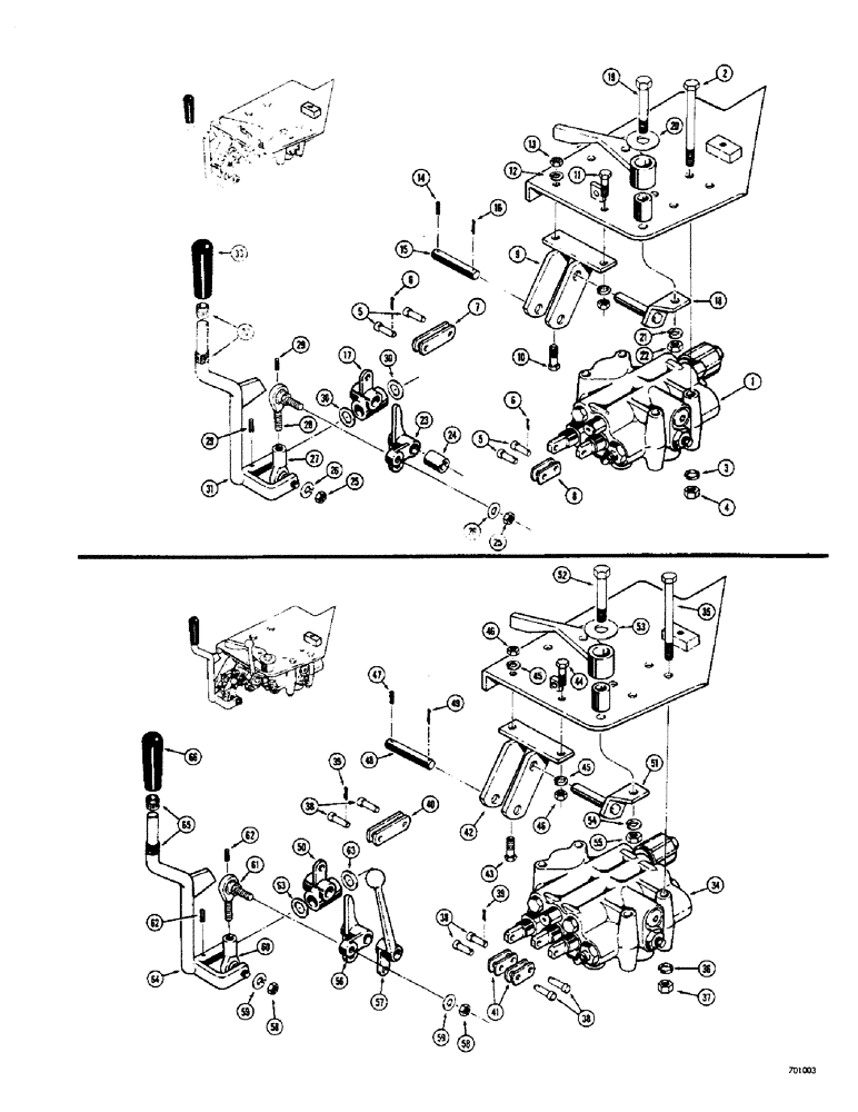 Схема запчастей Case 33 - (050) - LOADER CONTROL VALVE & LINKAGE,(USED ON LOADER SN4162797 & AFTER)USE ON LOADER MODEL W/2 SPOOL VALVE 