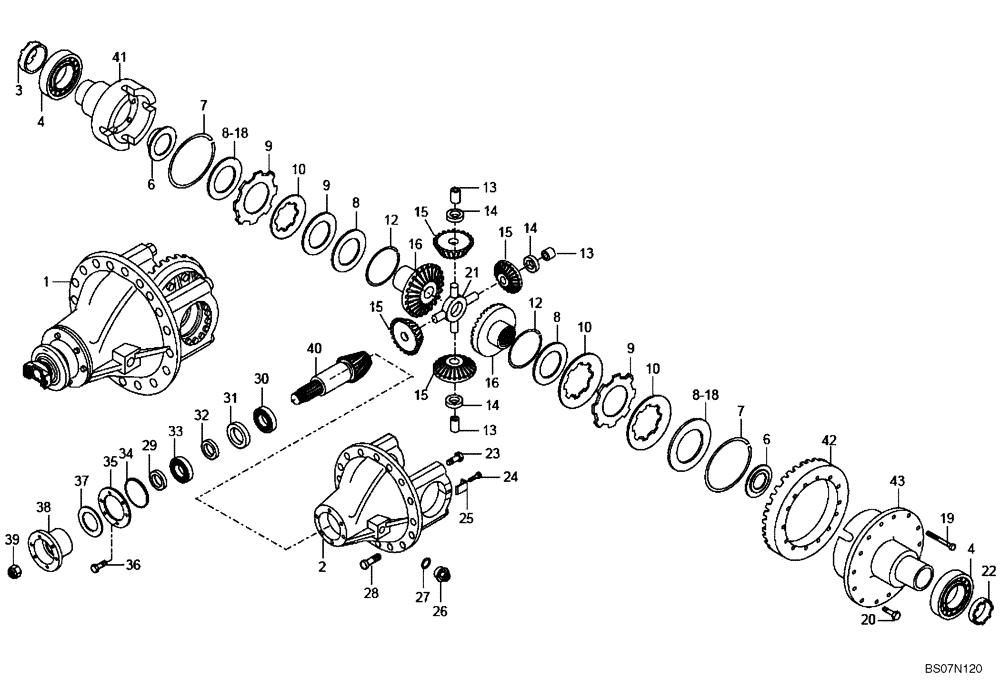 Схема запчастей Case 330B - (33A00000768[001]) - DIFFERENTIAL, REAR AXLE (8998340694) (11) - AXLES/WHEELS