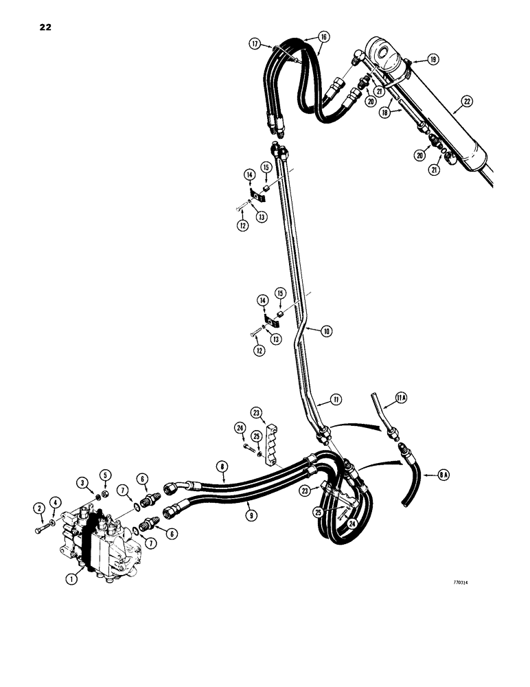 Схема запчастей Case 35 - (022) - BUCKET CYLINDER HYDRAULIC CIRCUIT, MODELS WITHOUT EXTENDABLE DIPPER 