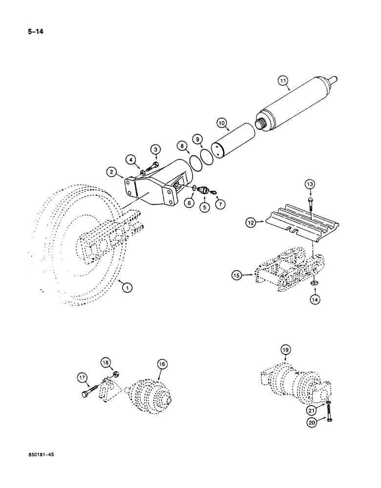 Схема запчастей Case 125B - (5-14) - TRACK ADJUSTMENT CYLINDER AND TRACK SHOES, P.I.N. 74251 THROUGH 74429 (11) - TRACKS/STEERING