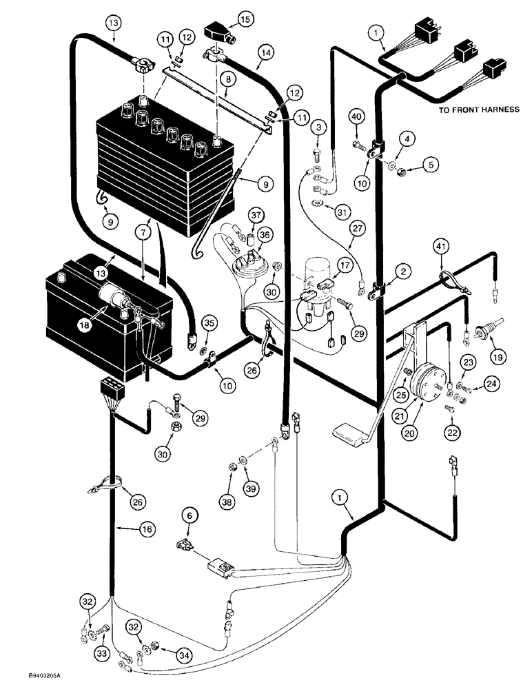 Схема запчастей Case 1825 - (4-22) - REAR HARNESS AND BATTERY, GASOLINE MODELS, P.I.N. JAF0096778 AND AFTER (04) - ELECTRICAL SYSTEMS