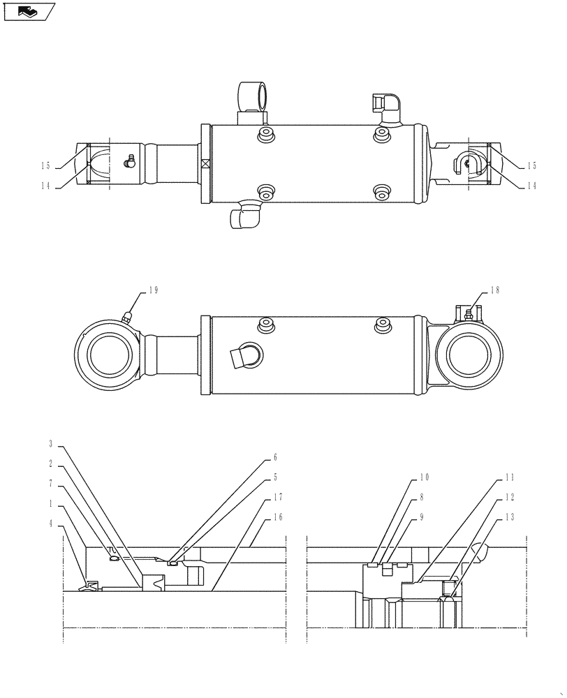 Схема запчастей Case CX55BMSR - (02-026[02]) - CYLINDER INSTALL (ANGLE DOZER) (35) - HYDRAULIC SYSTEMS