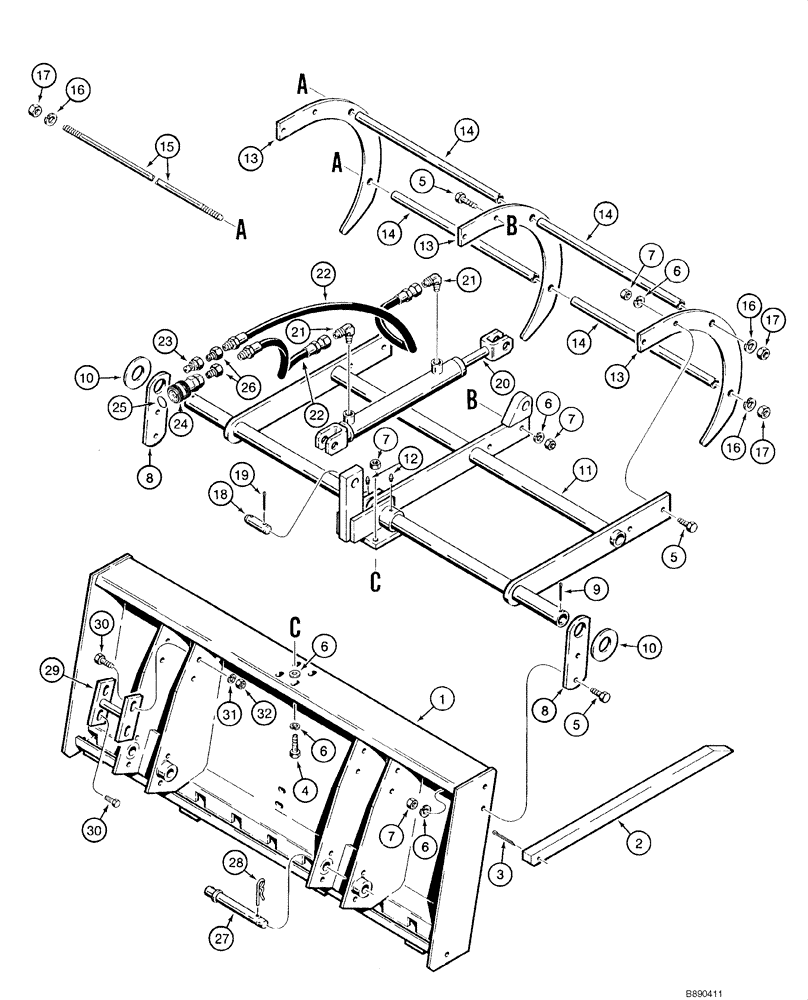 Схема запчастей Case 1840 - (09-15) - MANURE FORK, GRAPPLE AND LOADER ATTACHMENT BAR (09) - CHASSIS/ATTACHMENTS