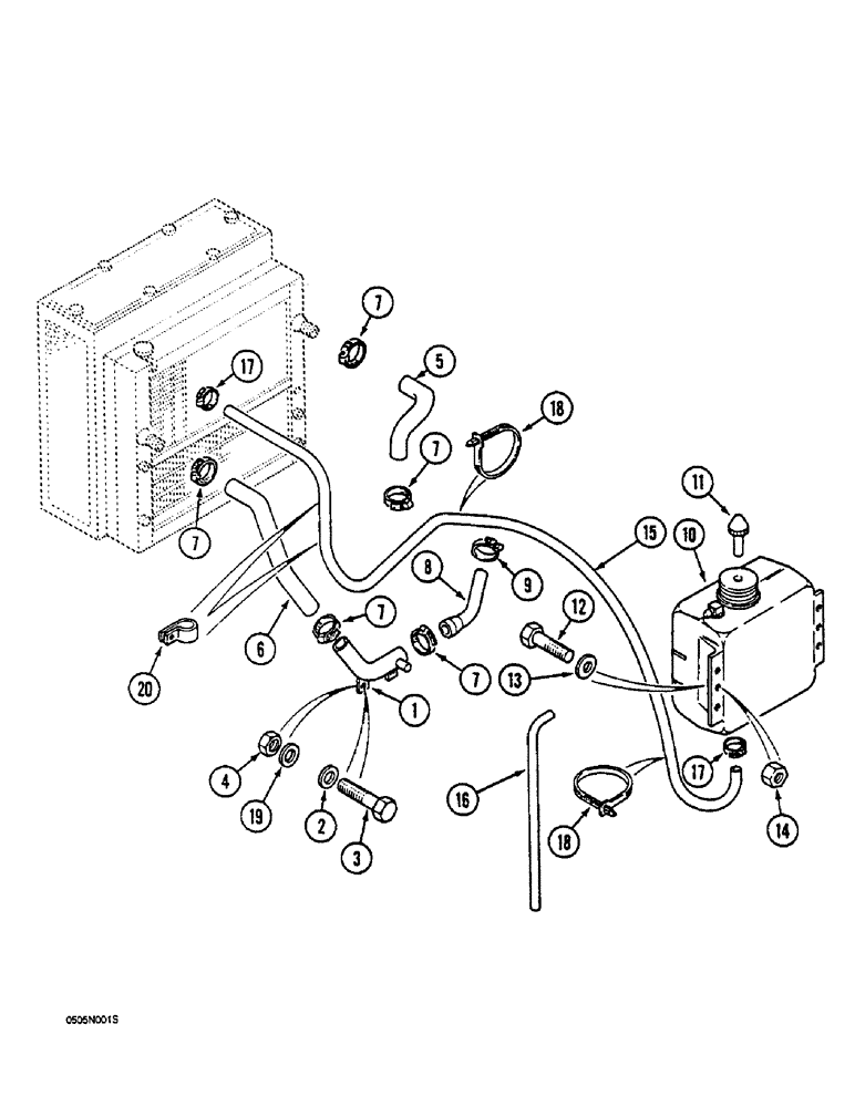 Схема запчастей Case 1088 - (2-18) - COOLANT RECOVERY SYSTEM, P.I.N. FROM 19801 TO 20173 (02) - ENGINE