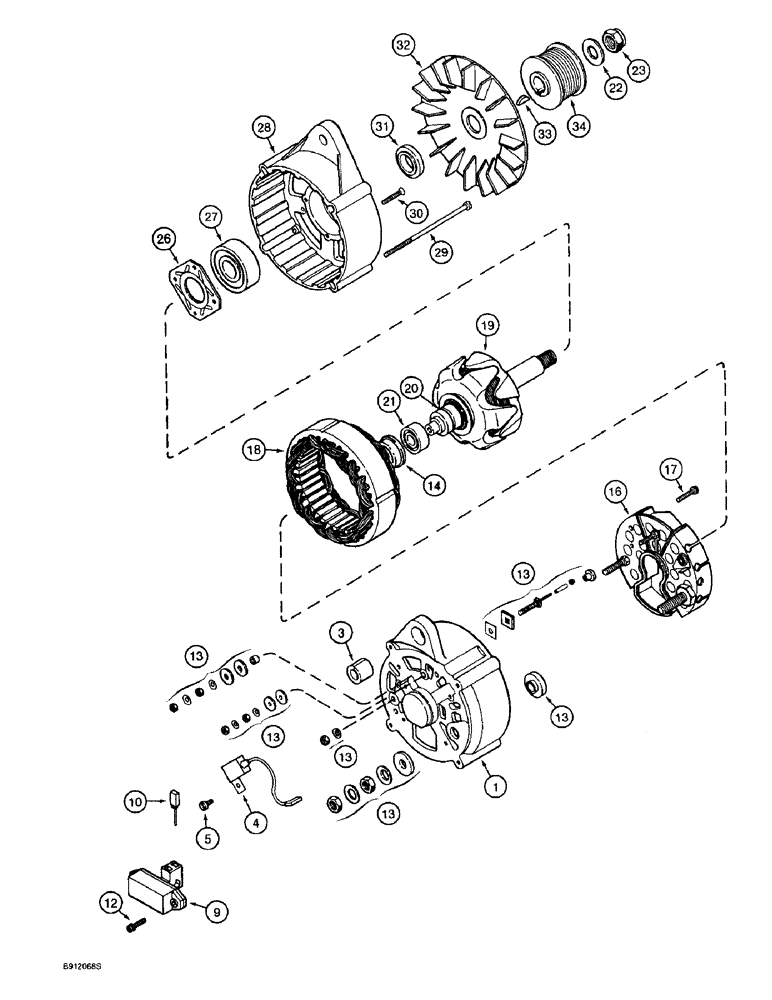 Схема запчастей Case 9040B - (4-02) - ALTERNATOR ASSEMBLY - 1964860C1, 65 AMPERE - 24 VOLT (04) - ELECTRICAL SYSTEMS