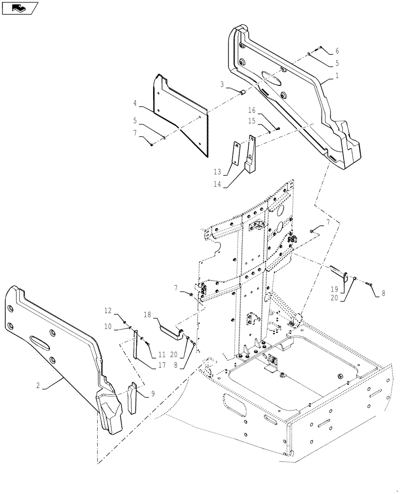 Схема запчастей Case 1121F - (90.105.03) - FULL WHEEL WELL PANEL, INSTALLATION (90) - PLATFORM, CAB, BODYWORK AND DECALS