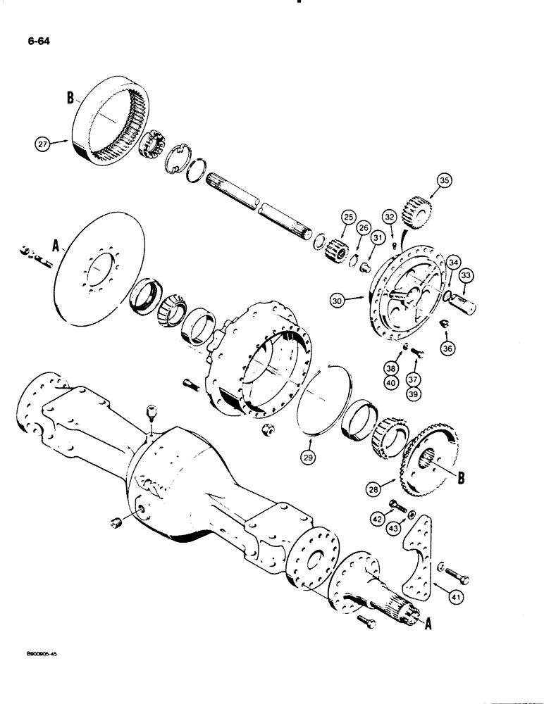 Схема запчастей Case W20C - (6-64) - W20C AXLE HOUSING AND PLANETARY, REAR AXLES - L118896 AND L126098 (06) - POWER TRAIN