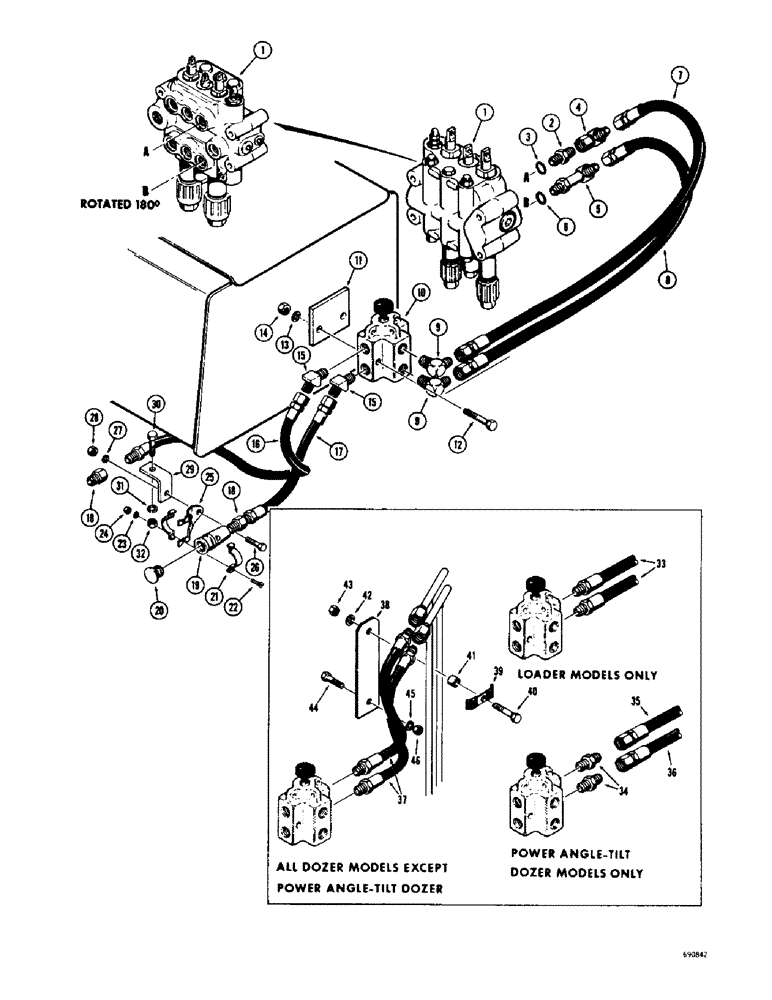 Схема запчастей Case 310G - (204) - PULL BEHIND HYDRAULICS, (MODELS WITH DIVERSION VALVE) (07) - HYDRAULIC SYSTEM