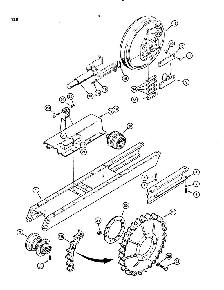 Схема запчастей Case 450B - (126) - TRACK FRAME AND RECOIL SYSTEM (04) - UNDERCARRIAGE