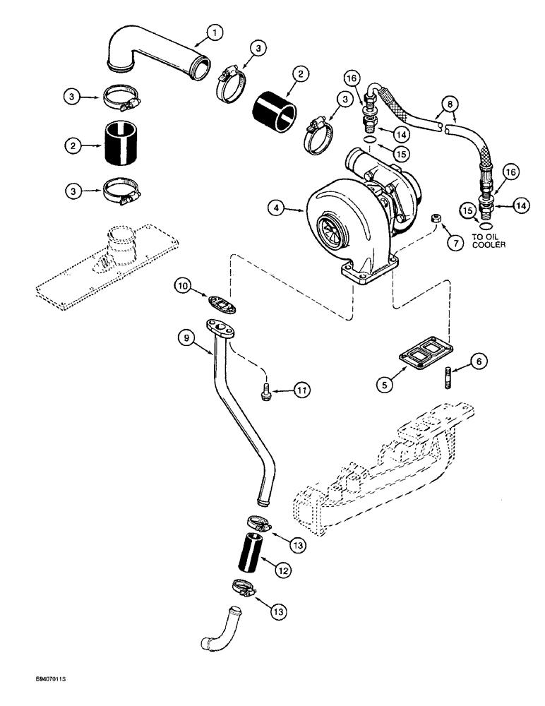 Схема запчастей Case 580SL - (2-22) - TURBOCHARGER SYSTEM, 4T-390 ENGINE (02) - ENGINE