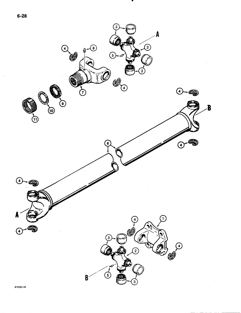 Схема запчастей Case 480E LL - (6-28) - DRIVE SHAFT FOR FRONT DRIVE AXLE (06) - POWER TRAIN