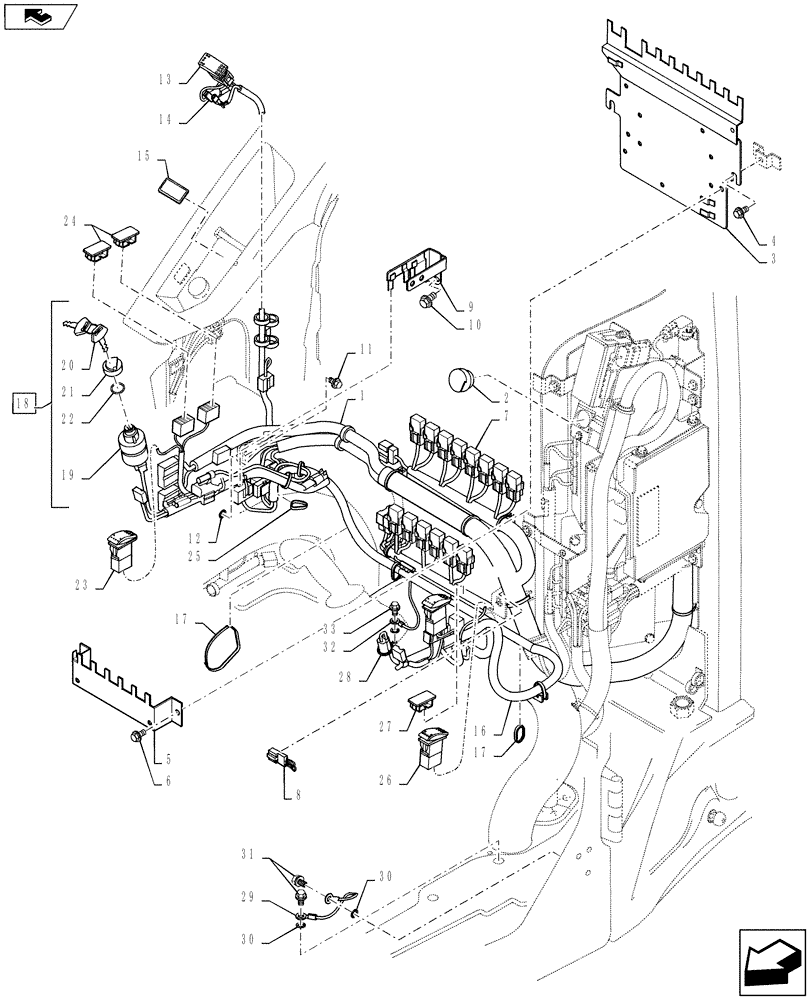 Схема запчастей Case CX235C SR - (55.510.01[01]) - OPERATORS COMPARTMENT ELECTRIC CIRCUIT (55) - ELECTRICAL SYSTEMS