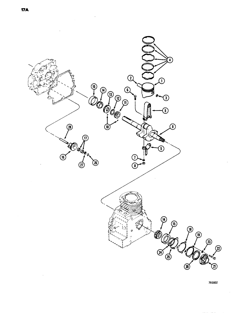 Схема запчастей Case 1816 - (17A) - CRANKSHAFT, PISTON, CONNECTING ROD AND WEIGHT, TECUMSEH ENGINE #HH160-170036 AND HH160-170048 (10) - ENGINE