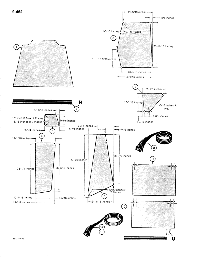 Схема запчастей Case 780C - (9-462) - CAB GLASS - U.S. DIMENSIONS (09) - CHASSIS/ATTACHMENTS