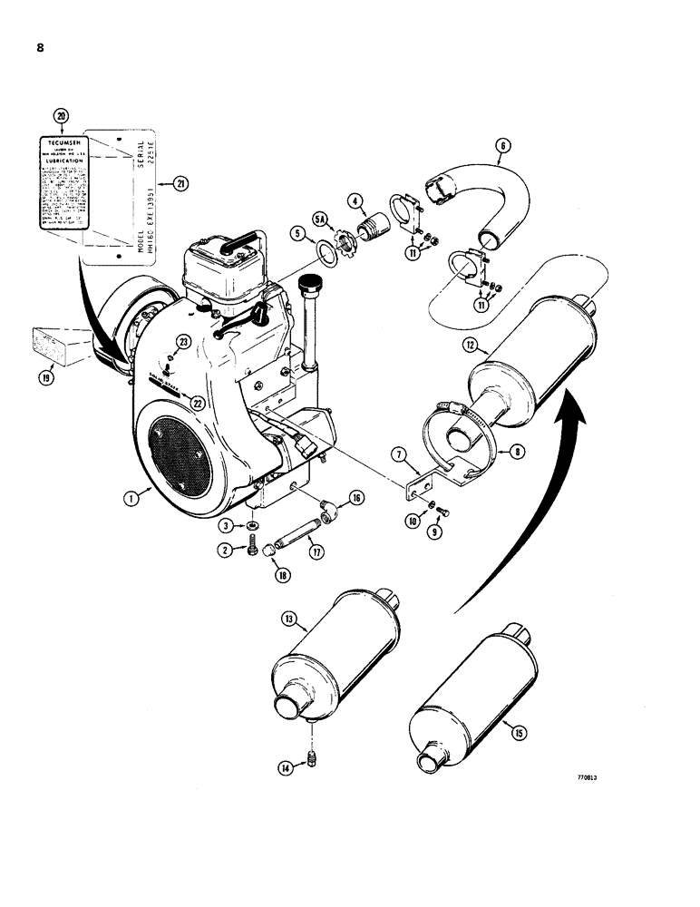 Схема запчастей Case 1816B - (08) - ENGINE MOUNTING, MUFFLER, AND FUEL LINE (10) - ENGINE