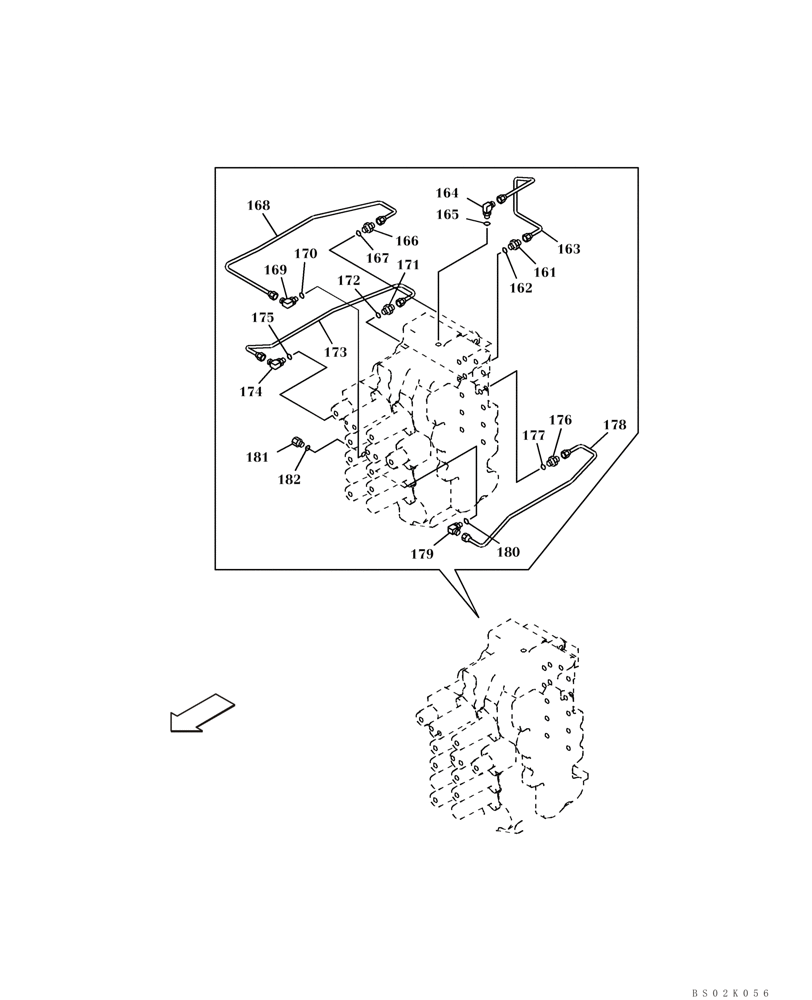 Схема запчастей Case CX330 - (08-036-02[01]) - PILOT CONTROL LINES, CONTROL VALVE - MODELS WITH CONTROL SELECTOR VALVE (08) - HYDRAULICS