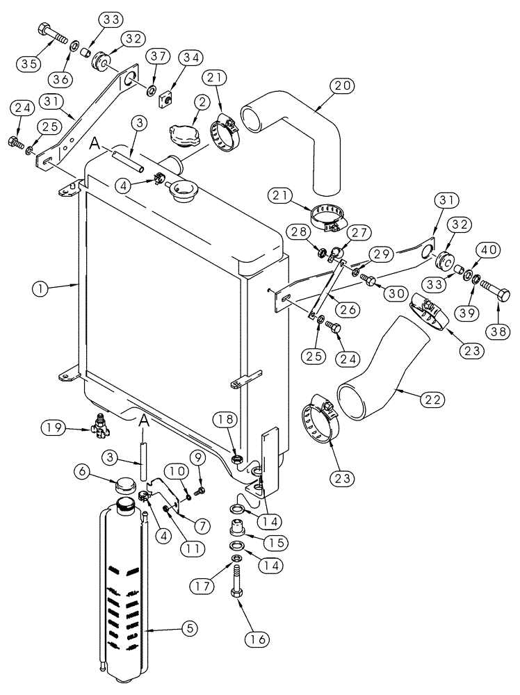 Схема запчастей Case 95XT - (02-01) - RADIATOR COOLANT RECOVERY SYSTEM (02) - ENGINE