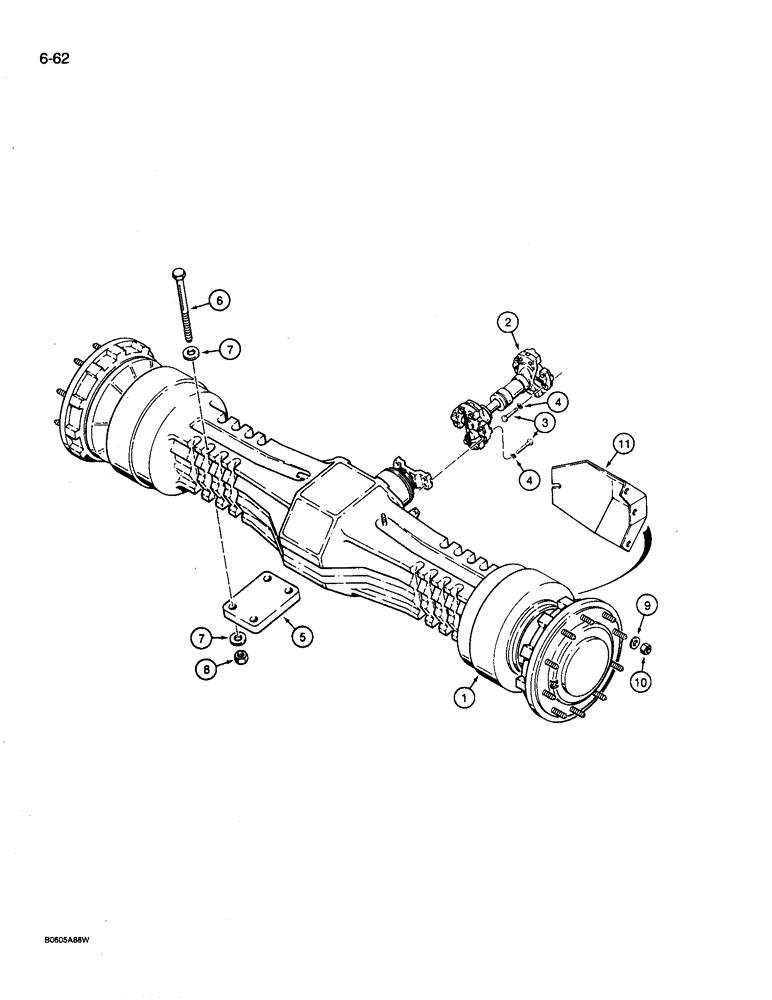 Схема запчастей Case 780D - (6-62) - REAR DRIVE AXLE MOUNTING AND DRIVE SHAFT (06) - POWER TRAIN