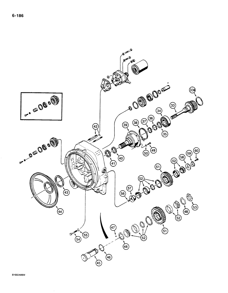 Схема запчастей Case 680K - (6-186) - CHARGING PUMP AND REVERSE IDLER (CONTD) (06) - POWER TRAIN