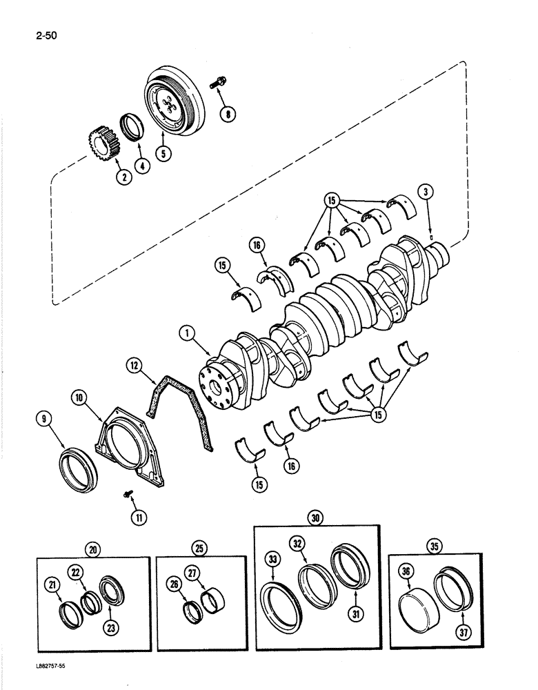 Схема запчастей Case 780C - (2-50) - CRANKSHAFT, 6T-590 ENGINE (02) - ENGINE