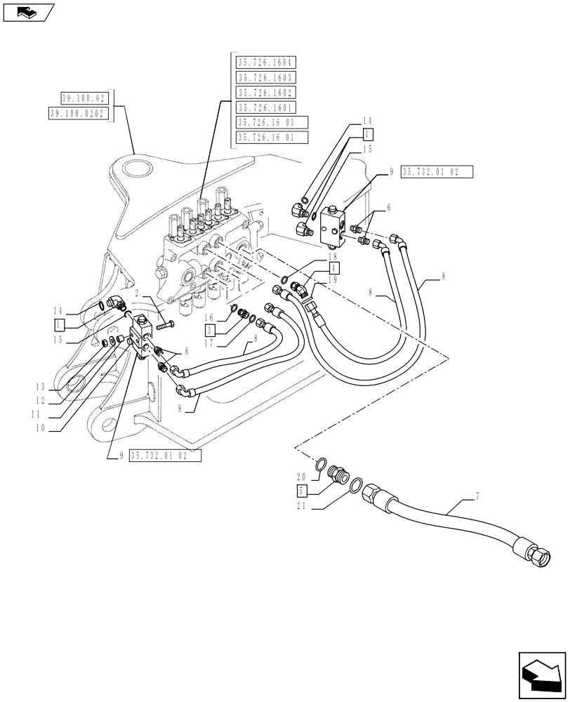 Схема запчастей Case 590SN - (35.732.01[01]) - VAR - X20233X - HYDRAULICS - BACKHOE STABILIZER (35) - HYDRAULIC SYSTEMS