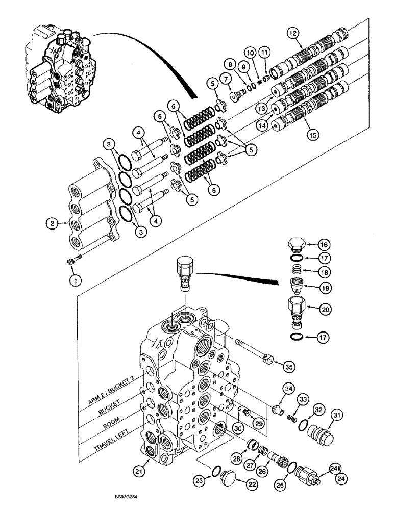 Схема запчастей Case 9040B - (8-138) - HYDRAULIC CONTROL VALVE COMPONENTS, FOUR SPOOL VALVE SECTION, SPOOLS AND COVERS (08) - HYDRAULICS