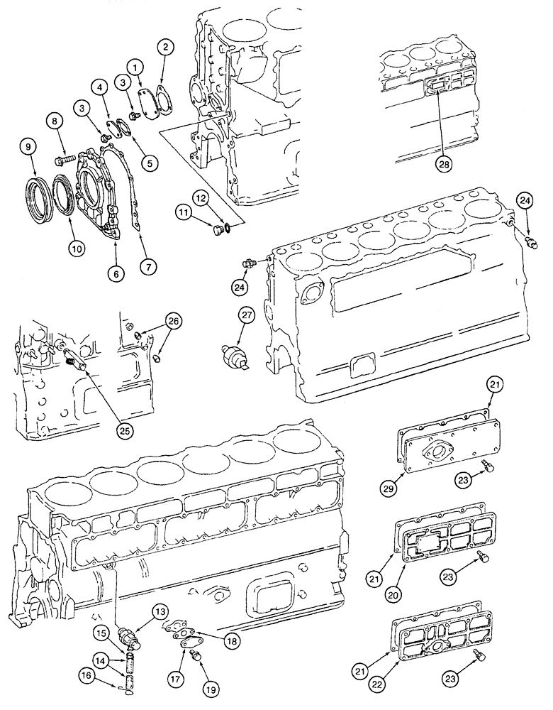 Схема запчастей Case 9060 - (2-44) - CYLINDER BLOCK ATTACHING PARTS AND ENGINE GASKET KIT (02) - ENGINE