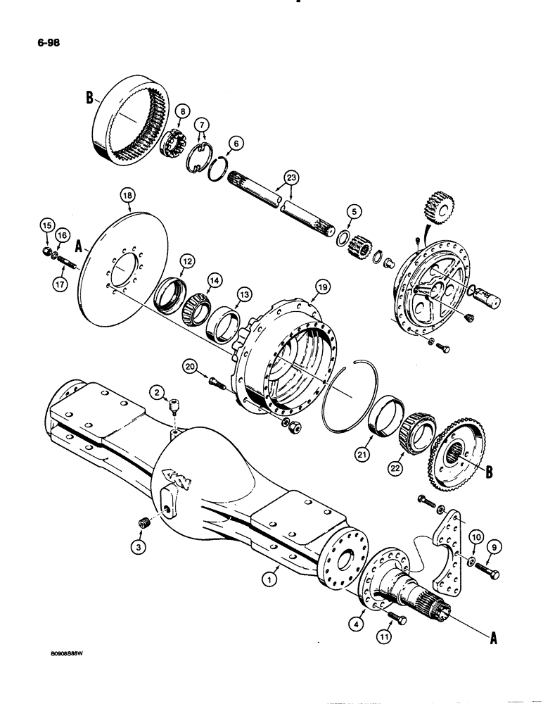 Схема запчастей Case 621 - (6-098) - REAR AXLE HOUSING AND PLANETARY, P.I.N. JAK0020901 AND AFTER (06) - POWER TRAIN