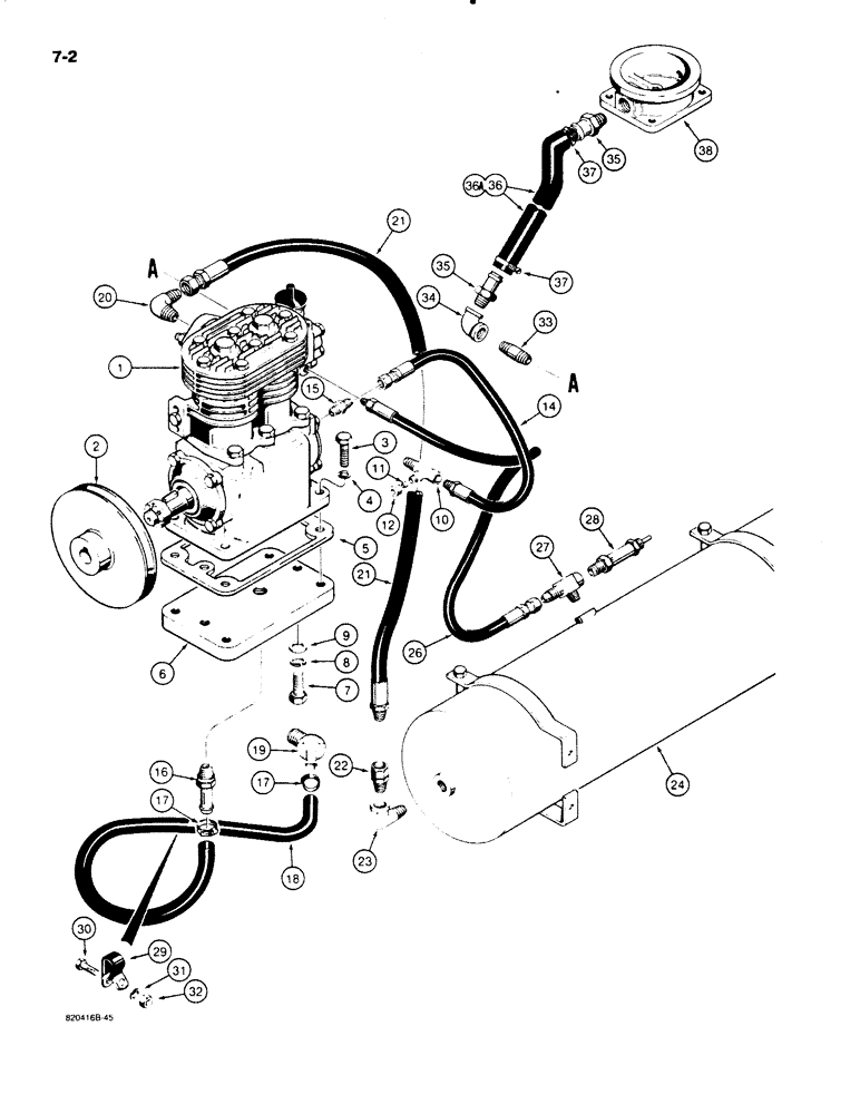 Схема запчастей Case W18B - (7-02) - BRAKE SYSTEM, AIR COMPRESSOR TO RESERVOIR, MODELS W/ BENDIX MANUFACTURED AIR COOLED AIR COMPRESSOR (07) - BRAKES