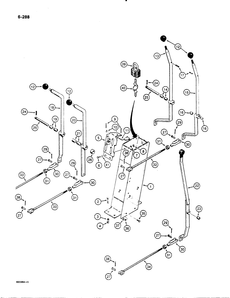 Схема запчастей Case 1455B - (6-288) - TRANSMISSION CONTROL TOWER AND LEVERS (06) - POWER TRAIN