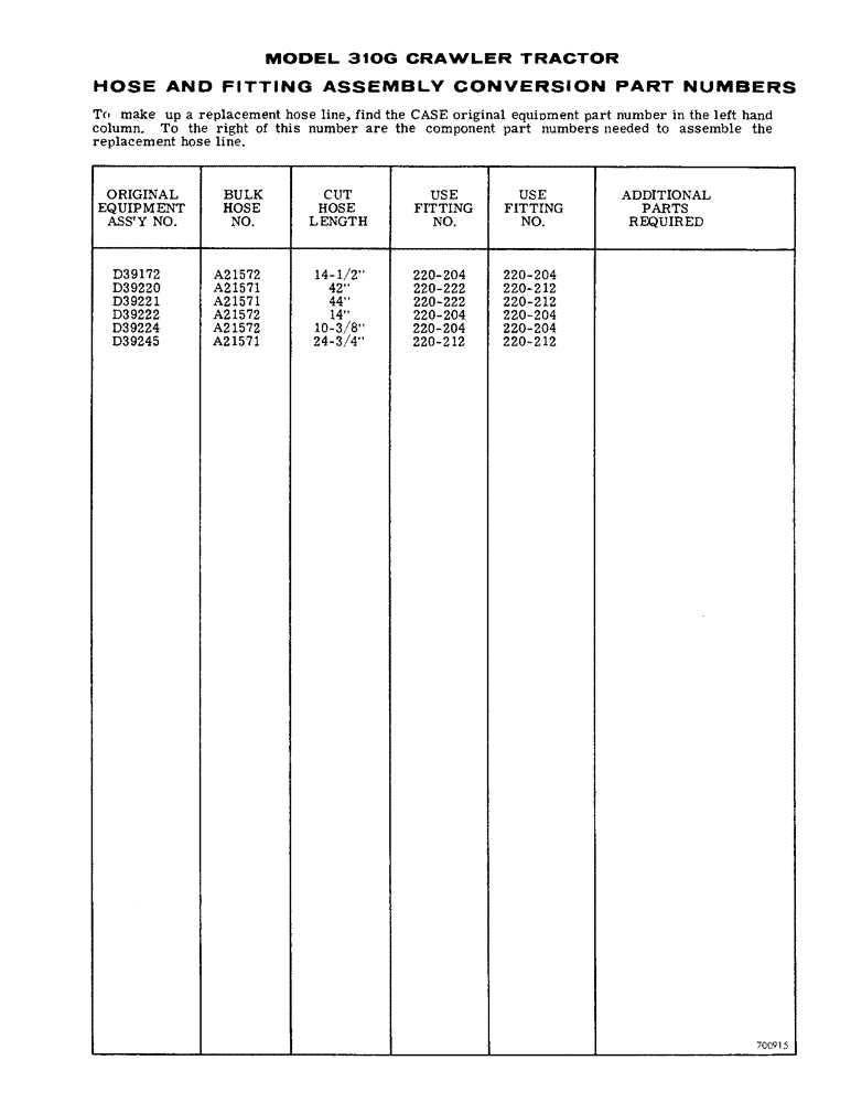 Схема запчастей Case 310G - (293) - HOSE AND FITTING ASSEMBLY CONVERSION PART NUMBERS (07) - HYDRAULIC SYSTEM