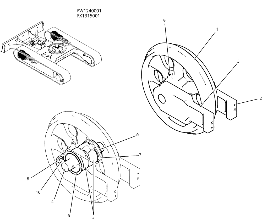 Схема запчастей Case CX36B - (02-004) - IDLER ASSY (48) - TRACKS & TRACK SUSPENSION