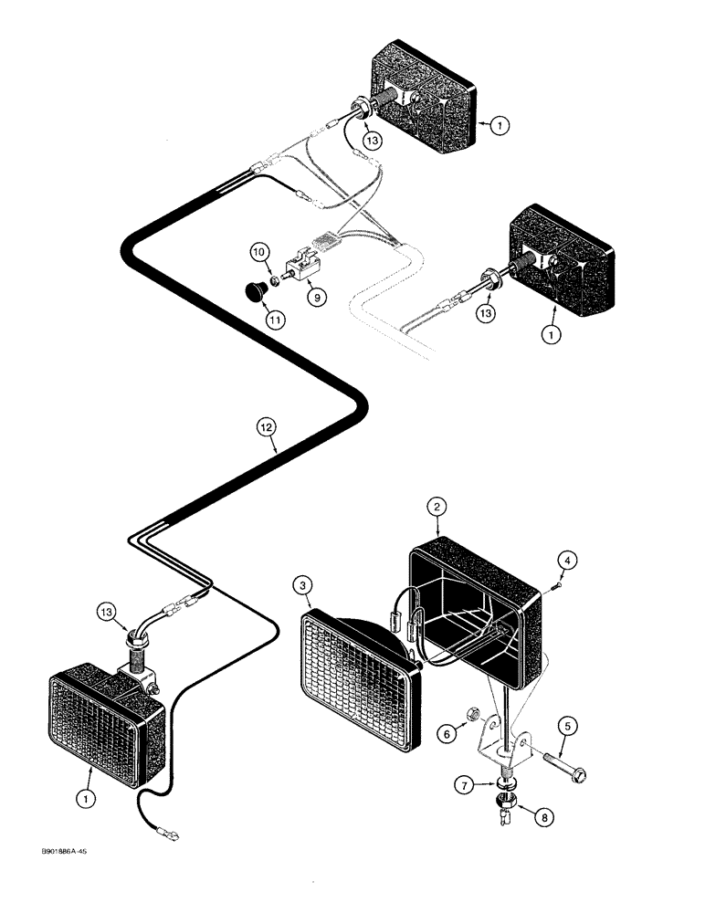 Схема запчастей Case 1825 - (4-24) - WORK LAMPS AND WIRING (04) - ELECTRICAL SYSTEMS