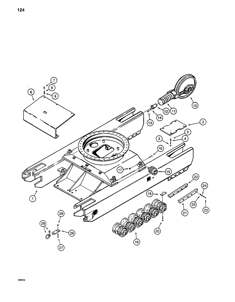 Схема запчастей Case 880C - (124) - UNDERCARRIAGE AND TRACK FRAMES, STANDARD 6-ROLLER TRACK - W/O LEVELER (04) - UNDERCARRIAGE