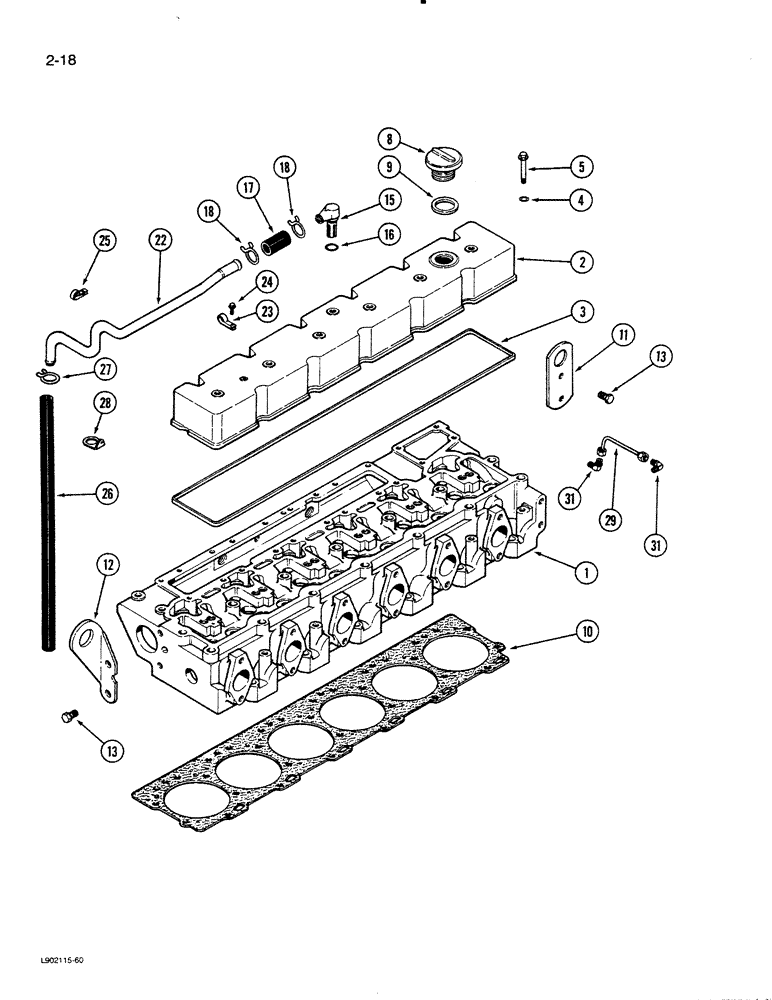 Схема запчастей Case 1550 - (2-18) - CYLINDER HEAD GASKET AND COVER, 6T-830 ENGINE (02) - ENGINE