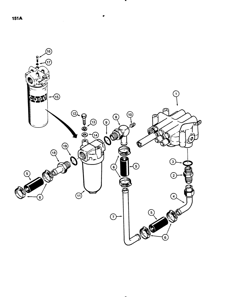 Схема запчастей Case 455B - (151A) - EQUIPMENT HYDRAULIC CIRCUIT, CONTROL VALVE TO HYDRAULIC RESERVOIR (07) - HYDRAULIC SYSTEM