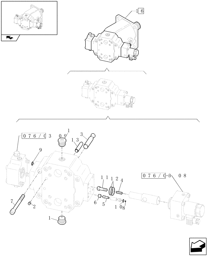 Схема запчастей Case 321E - (076/03[07]) - HYDRAULIC MOTOR ADJUSTMENT CONTROL SECTION (05) - REAR AXLE