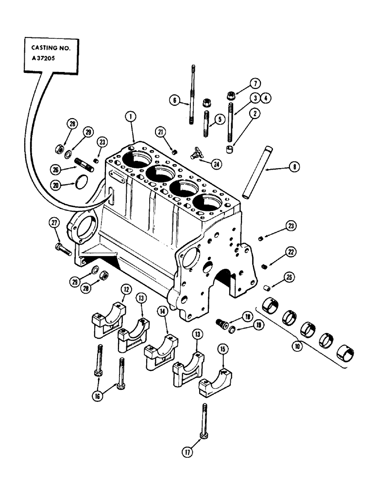 Схема запчастей Case 480CK - (009C) - CYLINDER BLOCK ASSEMBLY, (188) DIESEL ENGINE, USED ENGINE SERIAL NUMBERS 2639536 TO 2656844 