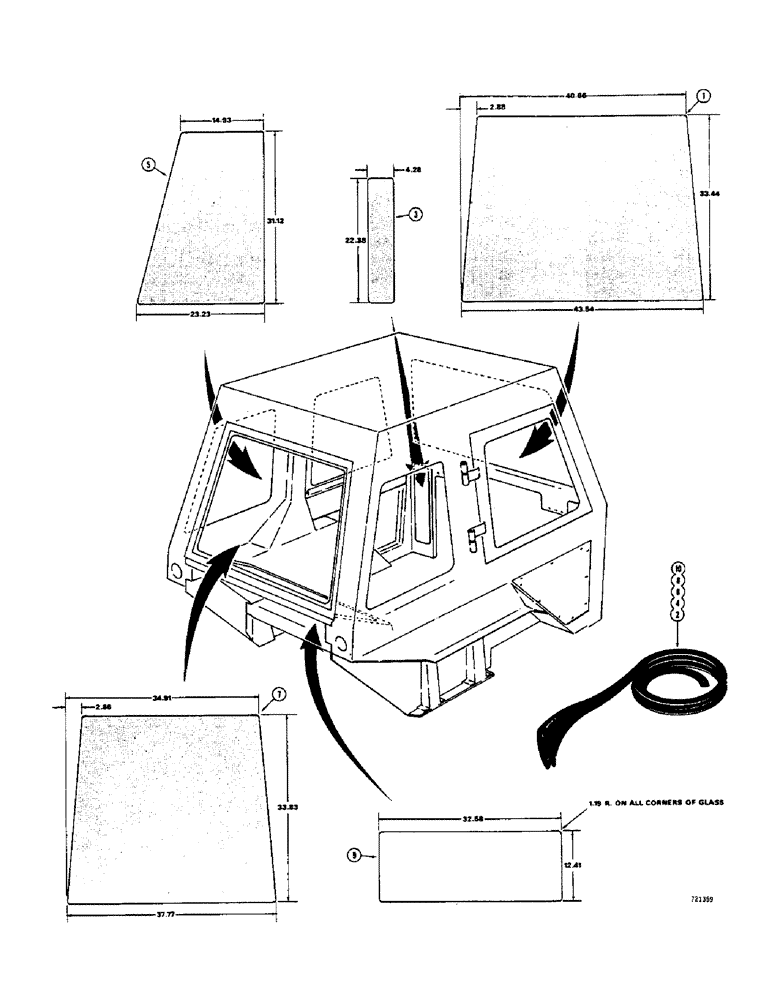 Схема запчастей Case 580B - (256) - OPERATORS CAB, GLASS AND MOULDINGS (09) - CHASSIS/ATTACHMENTS