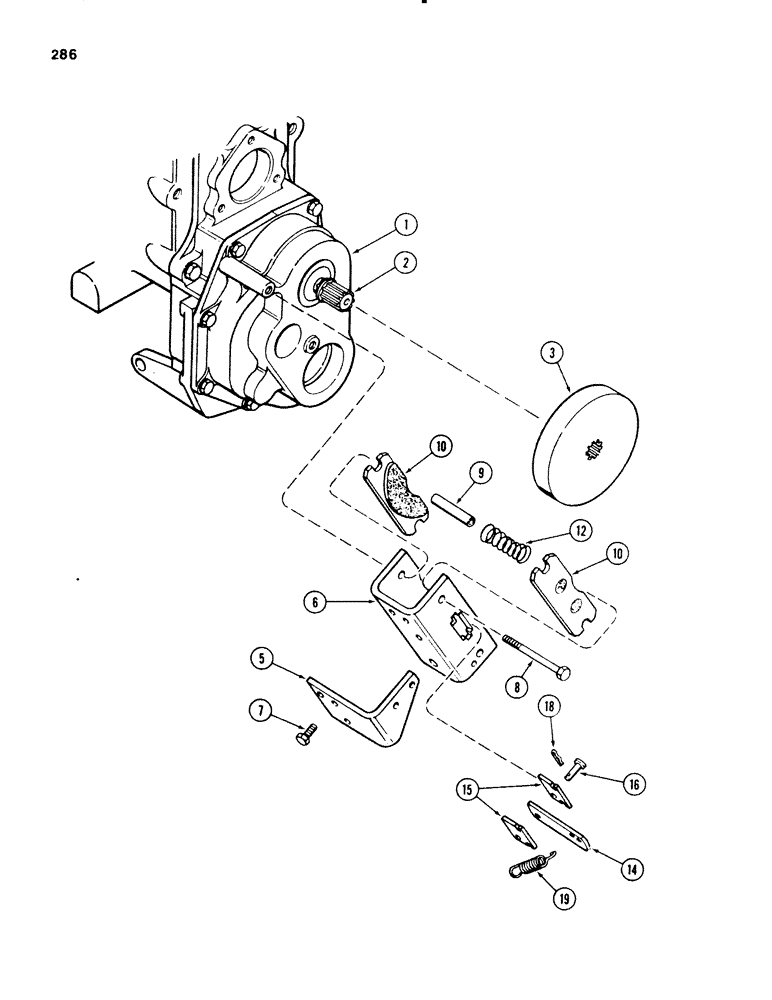 Схема запчастей Case 580E - (286) - TRANSAXLE PARK BRAKE, FOUR WHEEL DRIVE, TRANSMISSION SERIAL NO 16270319 AND AFTER (06) - POWER TRAIN