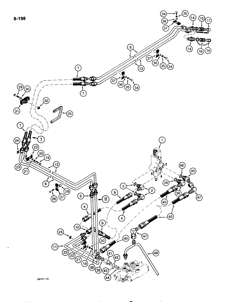 Схема запчастей Case 1818 - (8-198) - AUXILIARY HYDRAULIC CIRCUIT (08) - HYDRAULICS