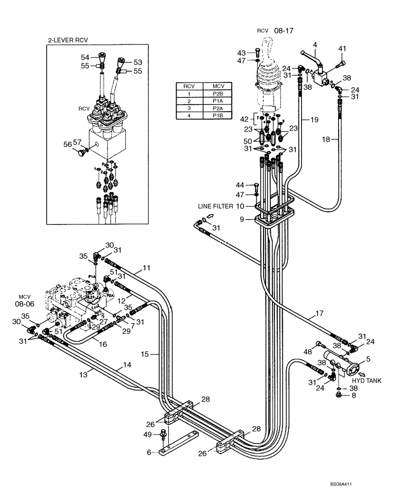 Схема запчастей Case 1221E - (08-12[01]) - HYDRAULICS - PILOT CONTROL LINES (A) (87700435) (08) - HYDRAULICS